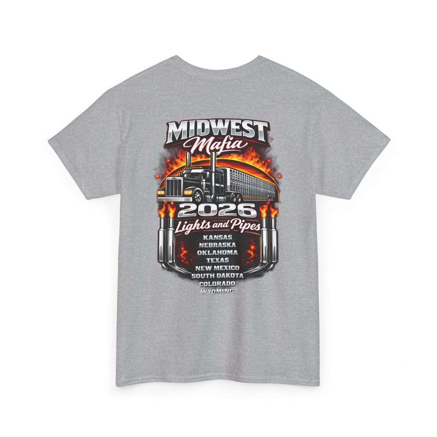 Midwest Mafia 2026 Trucker Tee — Lights & Pipes Tour Shirt