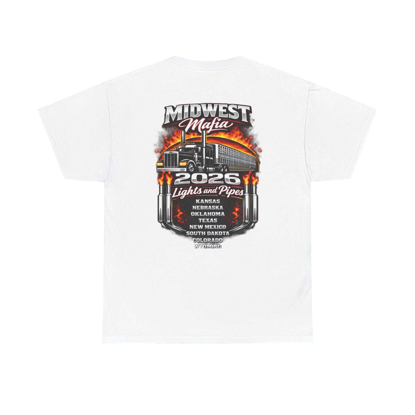 Midwest Mafia 2026 Trucker Tee — Lights & Pipes Tour Shirt