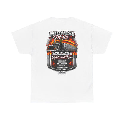 Midwest Mafia 2026 Trucker Tee — Lights & Pipes Tour Shirt