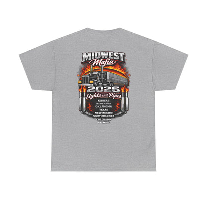 Midwest Mafia 2026 Trucker Tee — Lights & Pipes Tour Shirt