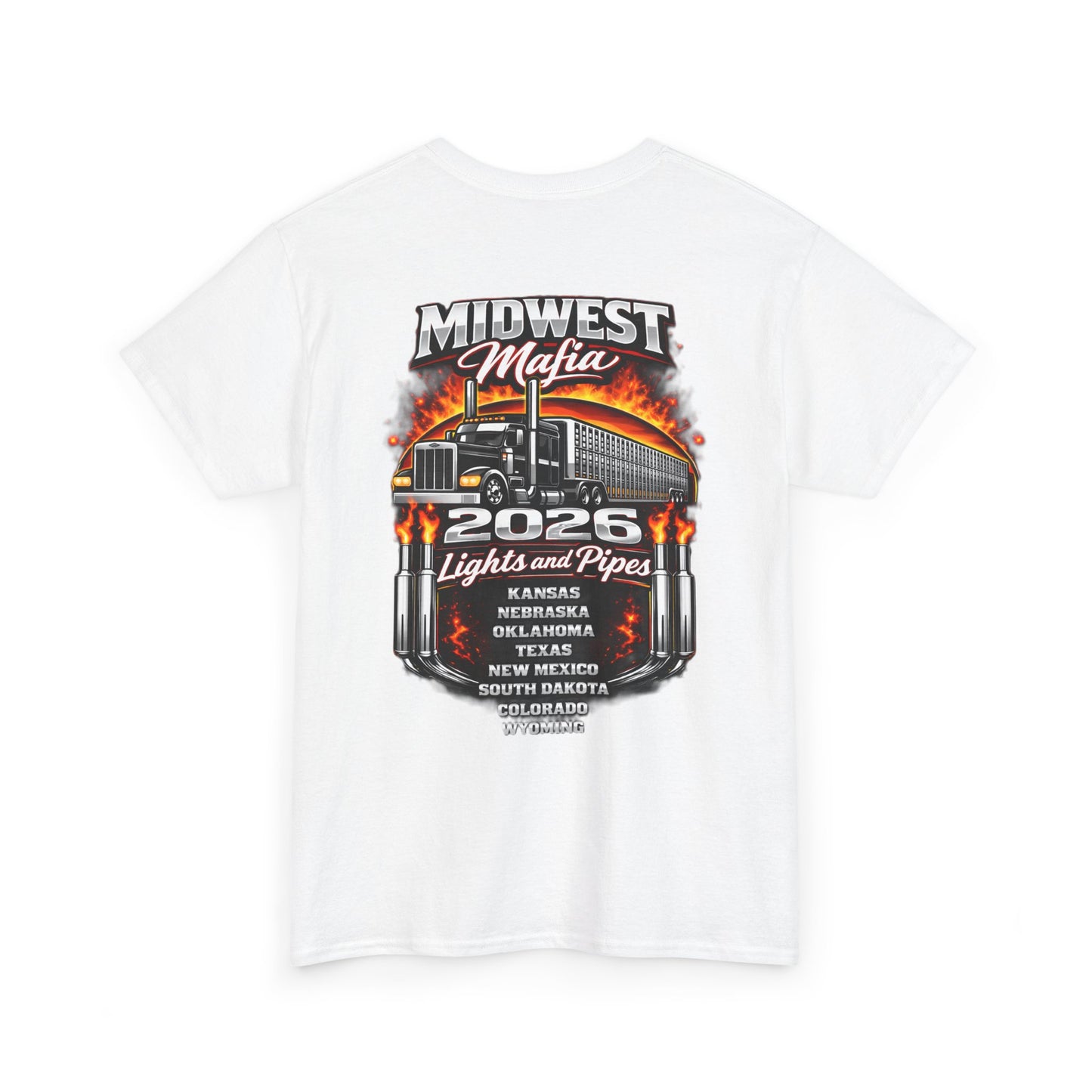 Midwest Mafia 2026 Trucker Tee — Lights & Pipes Tour Shirt