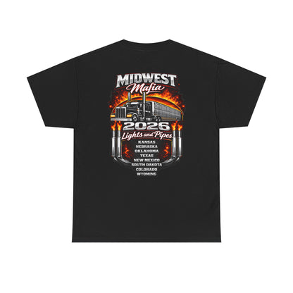 Midwest Mafia 2026 Trucker Tee — Lights & Pipes Tour Shirt