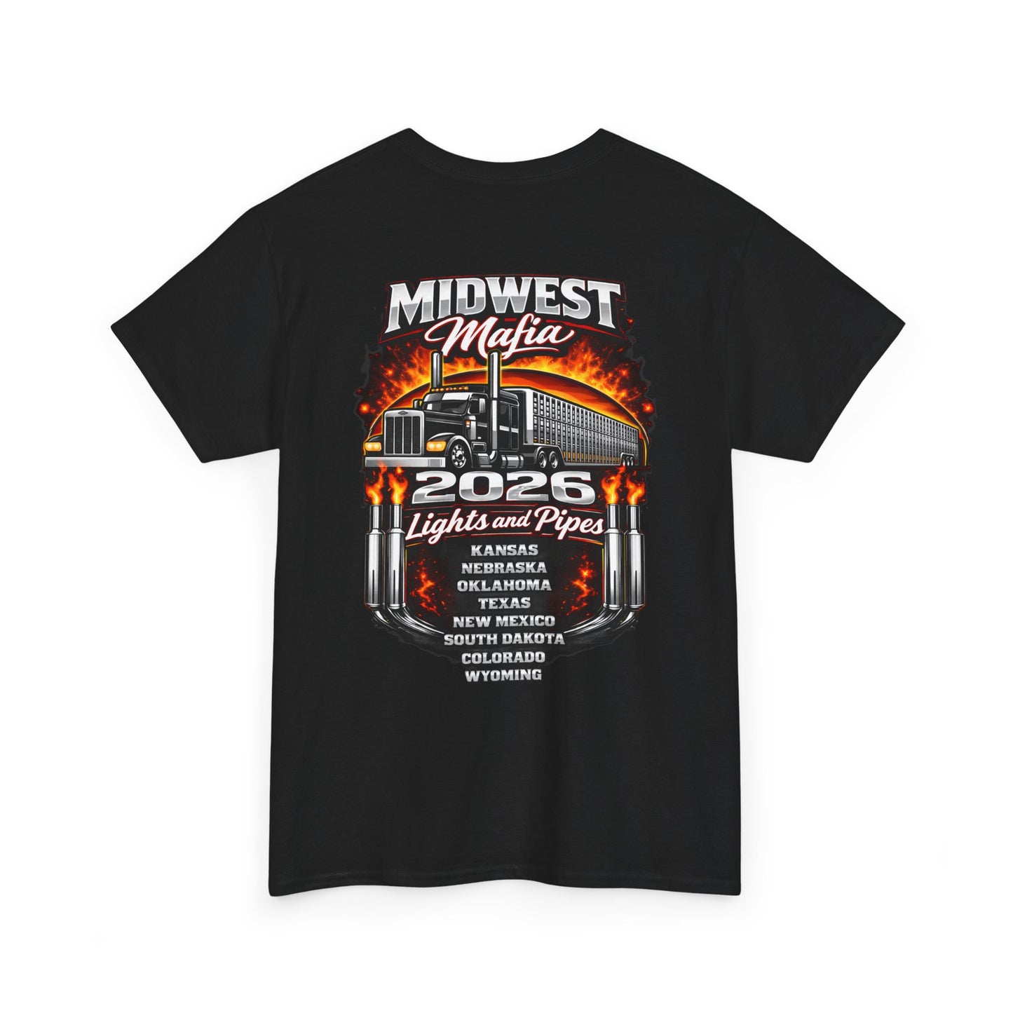 Midwest Mafia 2026 Trucker Tee — Lights & Pipes Tour Shirt