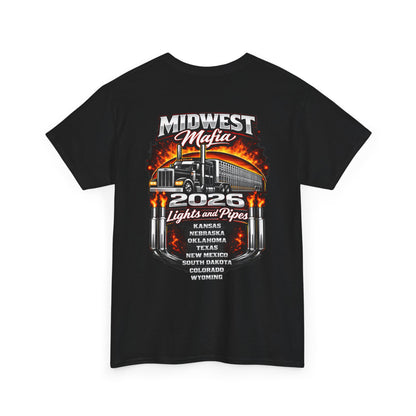 Midwest Mafia 2026 Trucker Tee — Lights & Pipes Tour Shirt