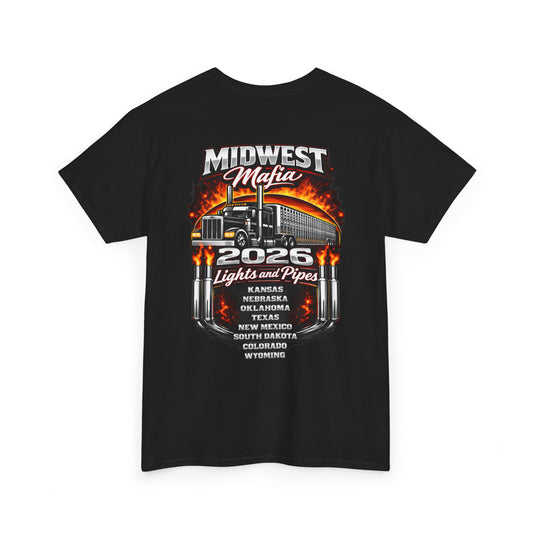 Midwest Mafia 2026 Trucker Tee — Lights & Pipes Tour Shirt